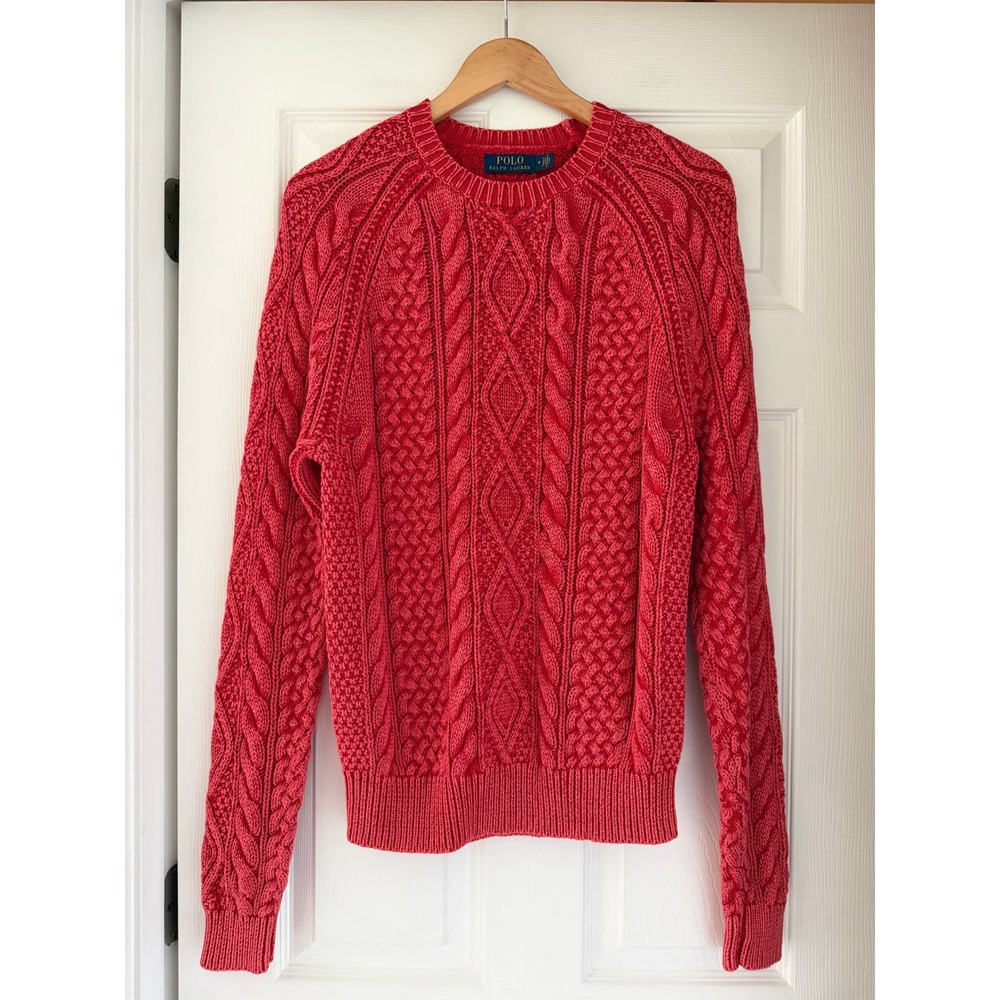 Polo Ralph Lauren Chunky Cable Knit Red Sweater Preppy Academia Aesthetic